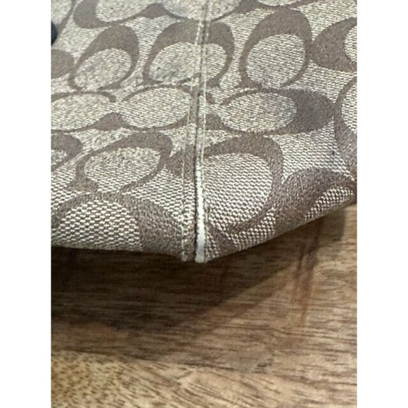 Coach Peyton Signature Zip Tote Coated Canvas Bag Beige Khaki Brown Adjust Spots - Picture 6 of 12